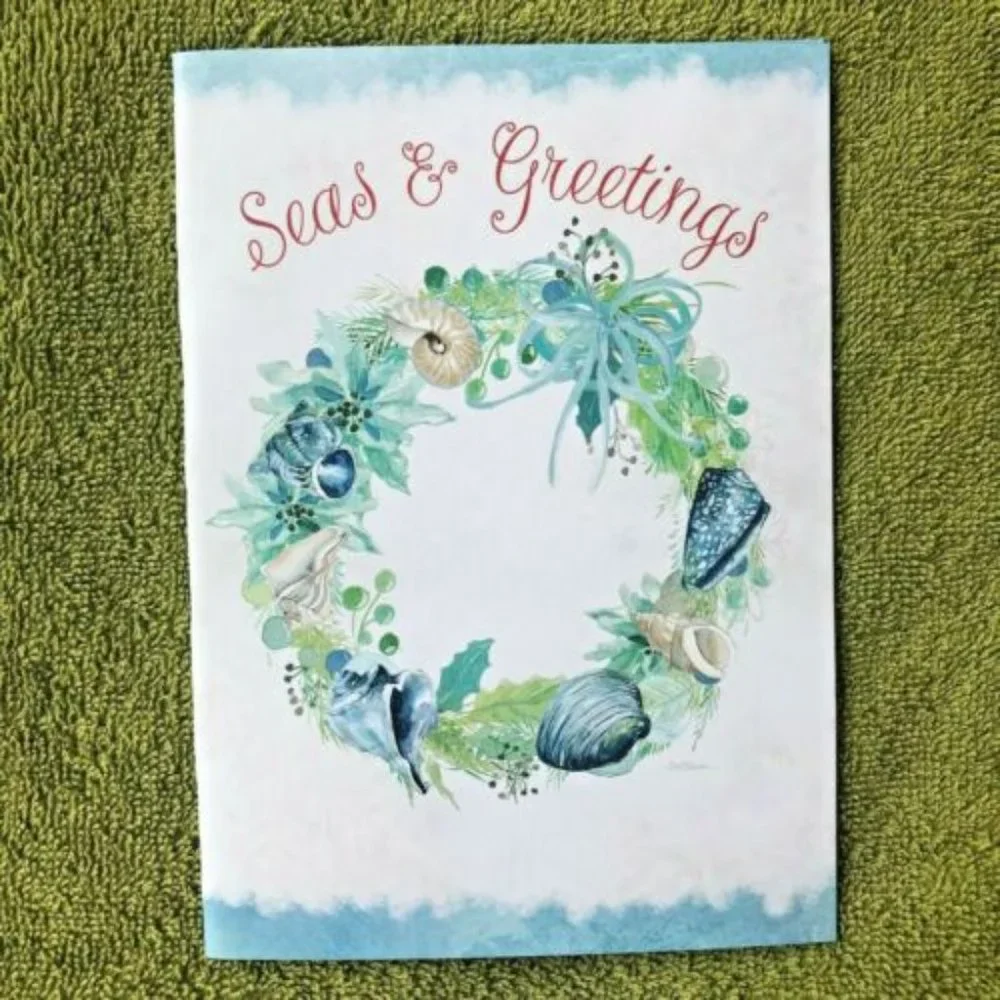 Carol Robinson Christmas Wreath Cards Sea Greetings Set of 2 New with En…